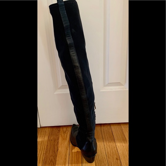DONNA KARAN THIGH HIGH BOOT SHEER MESH INSERTS GOLD ACCENT HEEL SIZE 8.5 - Picture 3 of 3